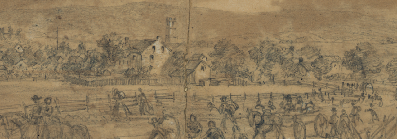 A drawing of Sharpsburg citizens fleeing the twon