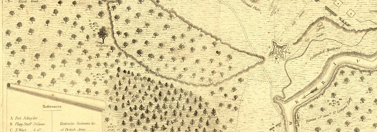 This is a sketched map detailing the landscape of Fort Stanwix. 