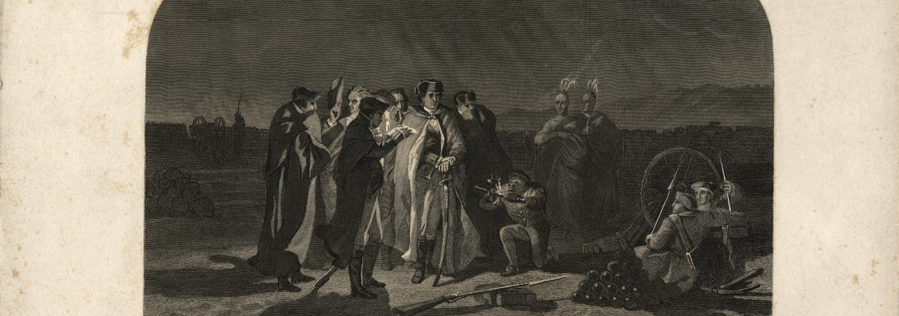 A general and his soldiers discussing plans. 