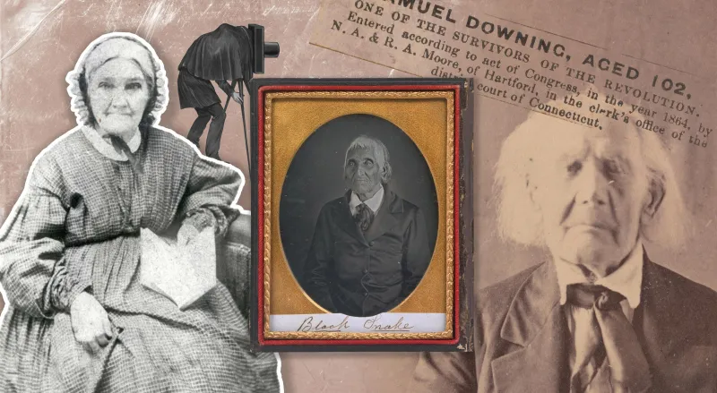 A collage of photos of Revolutionary War veterans