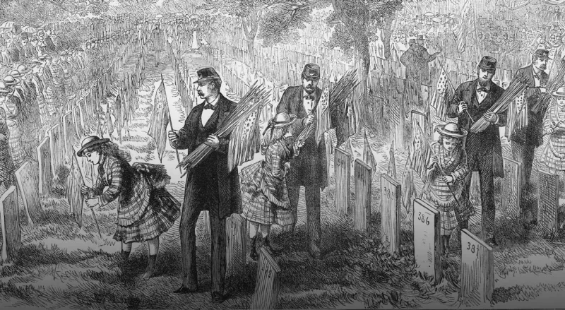 Orphans decorating their fathers' graves in Glenwood Cemetery, Philadelphia, on Decoration Day, 1876