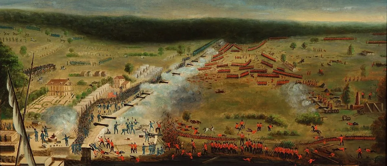 "The Battle of New Orleans" as painted by Jean Hyacinthe de Laclotte.