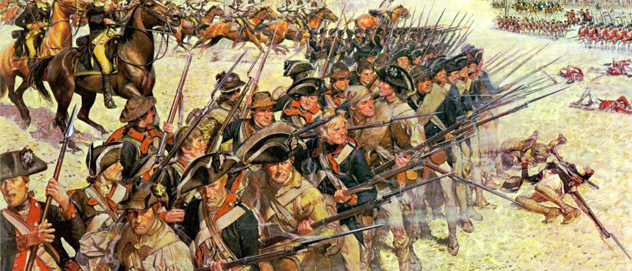 This is an image of troops and cavalries assembling at Guilford Courthouse. 