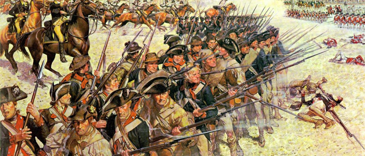 This is an image of troops and cavalries assembling at Guilford Courthouse.