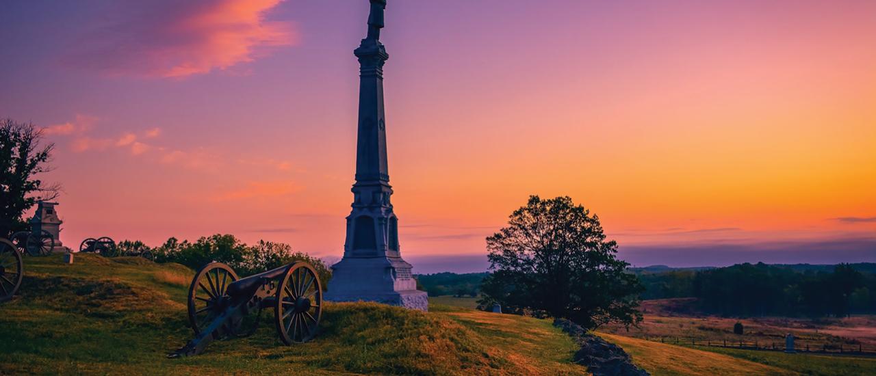 Sunset at East Cemetery Hill at Gettysburg National Military Park, Pa.