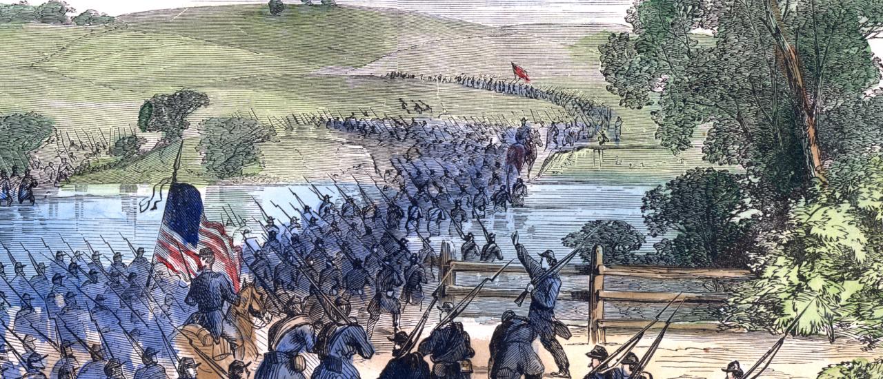 This is an image of a line of soldiers commencing with a charge. 