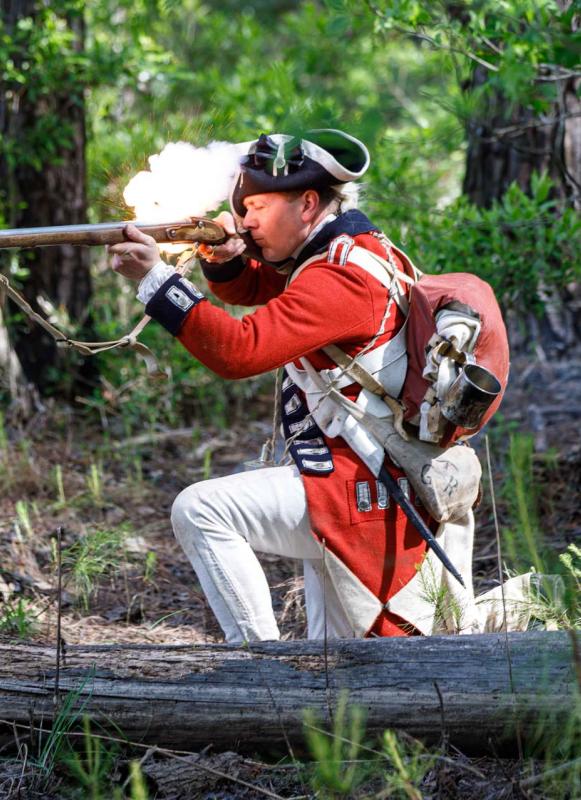 British soldier firing a musket