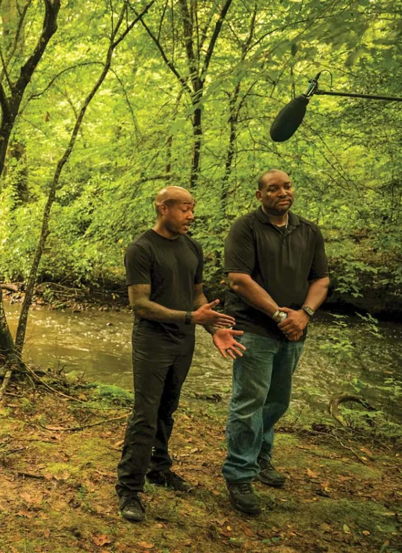 Mark and Damon Radcliffe being interview at New Market Heights Battlefield