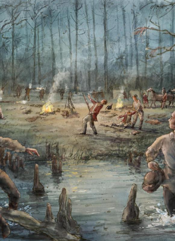 An illustration of Francis Marion’s midnight raid on a British camp