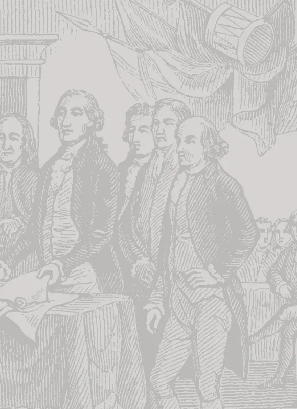 Sketched illustration of the signing of the Declaration of Independence