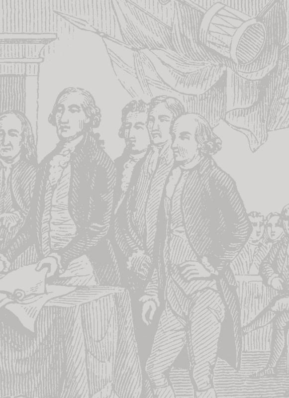Sketched illustration of the signing of the Declaration of Independence