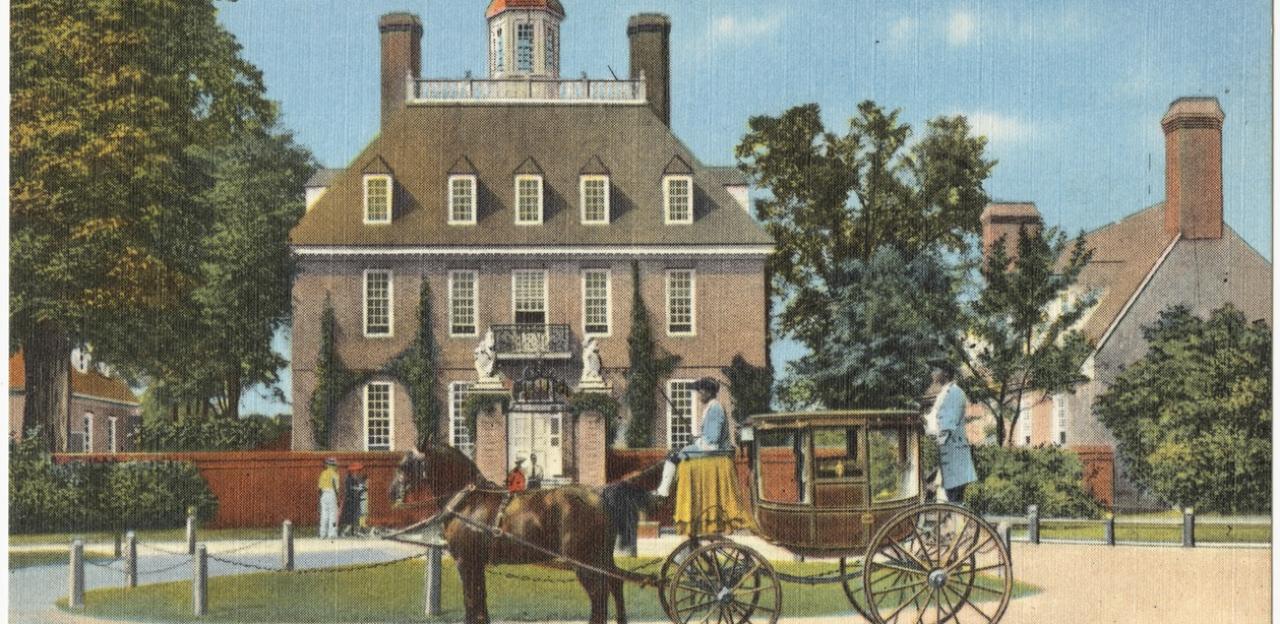 Print of the Royal Governor's Palace and Colonial Coach, Williamsburg, Va. 