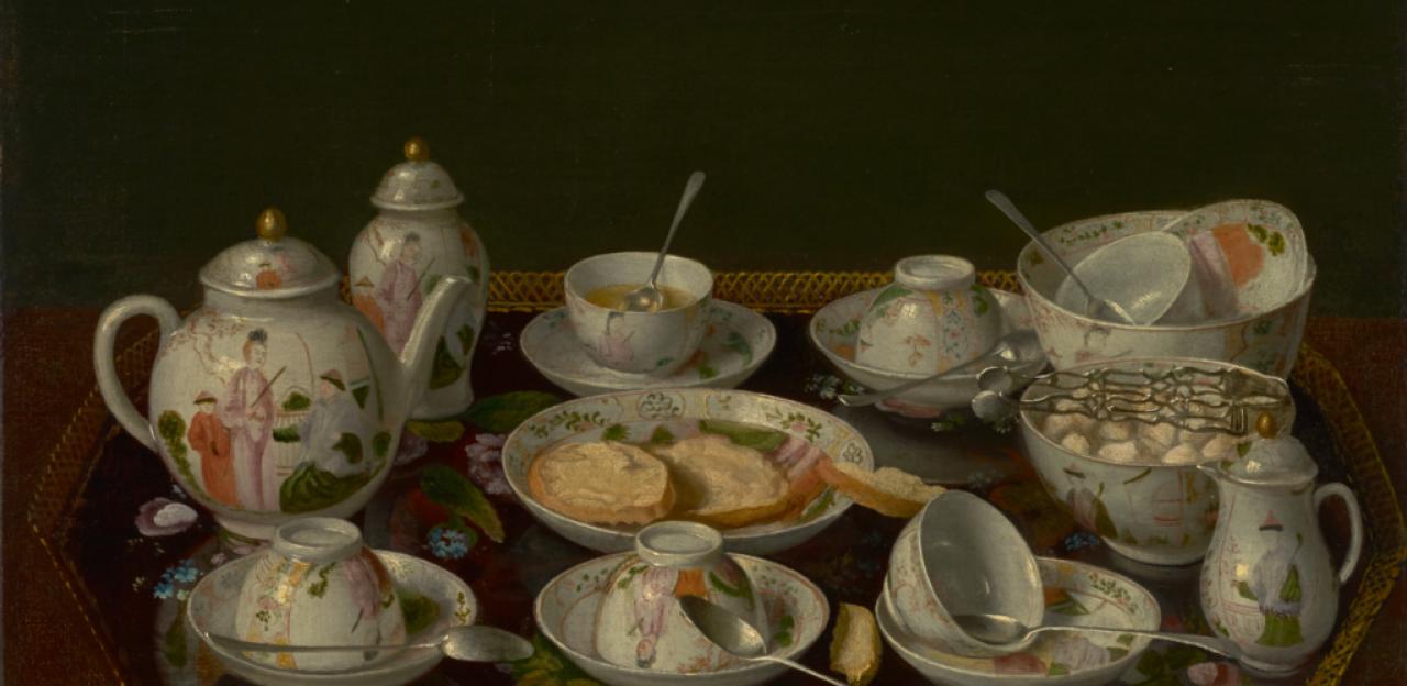 Painting of a tea set. 
