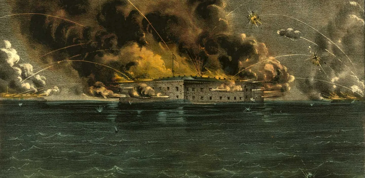 A painting of the bombardment of Fort Sumter