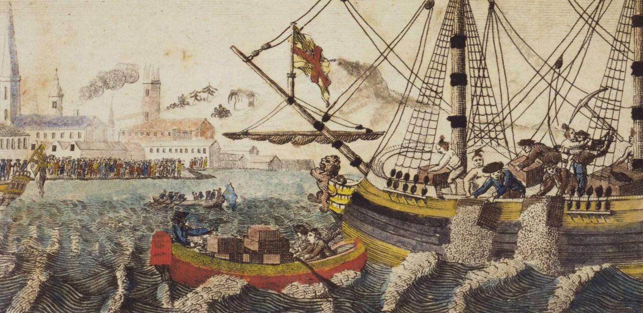 “Boston Tea Party;” by W.W. Cooper.  Engraving in The History of North America, 1789.