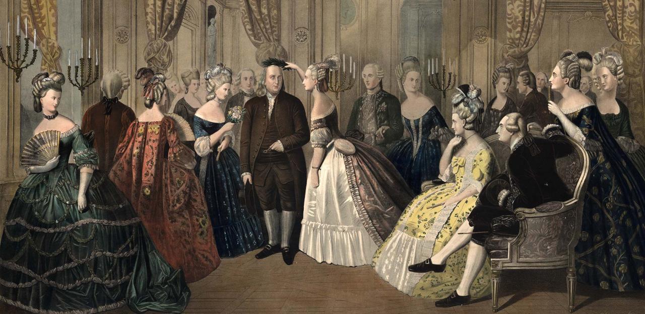 Anton Hohenstein's painting of Benjamin Franklin's reception at the Court of France in 1776.