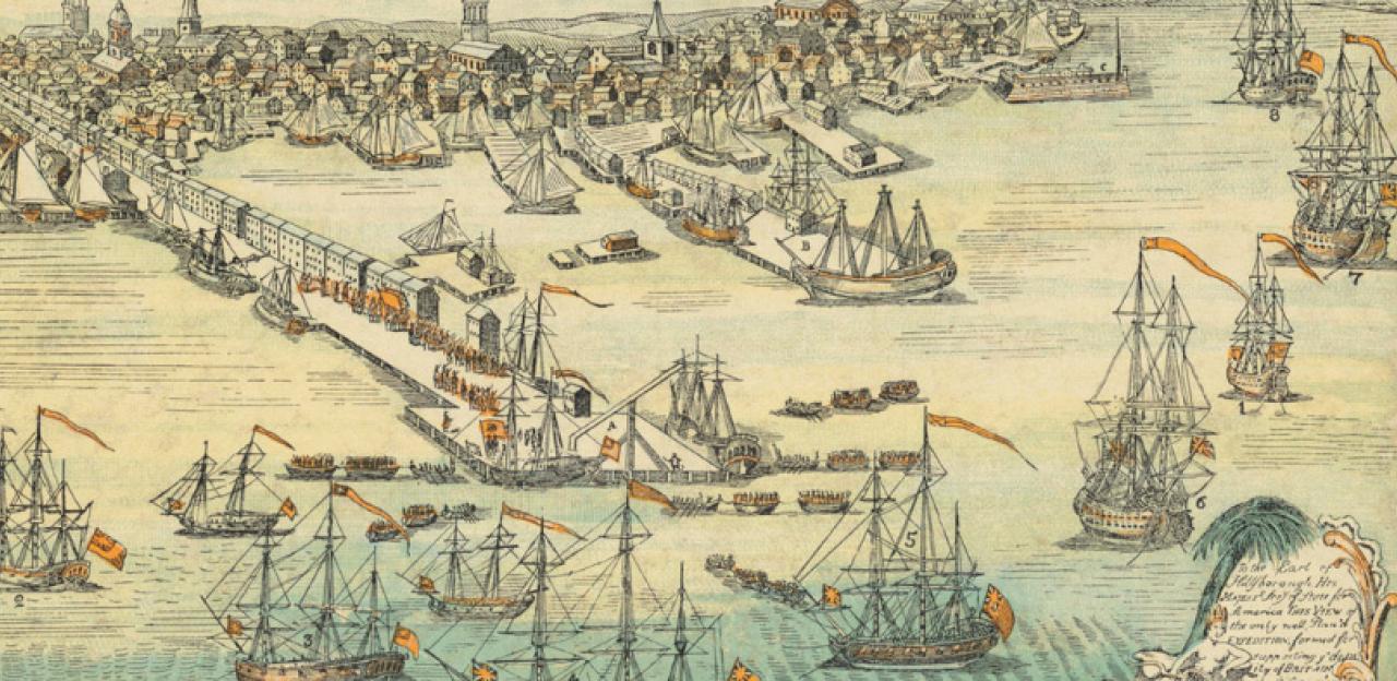 An engraving of the port of Boston