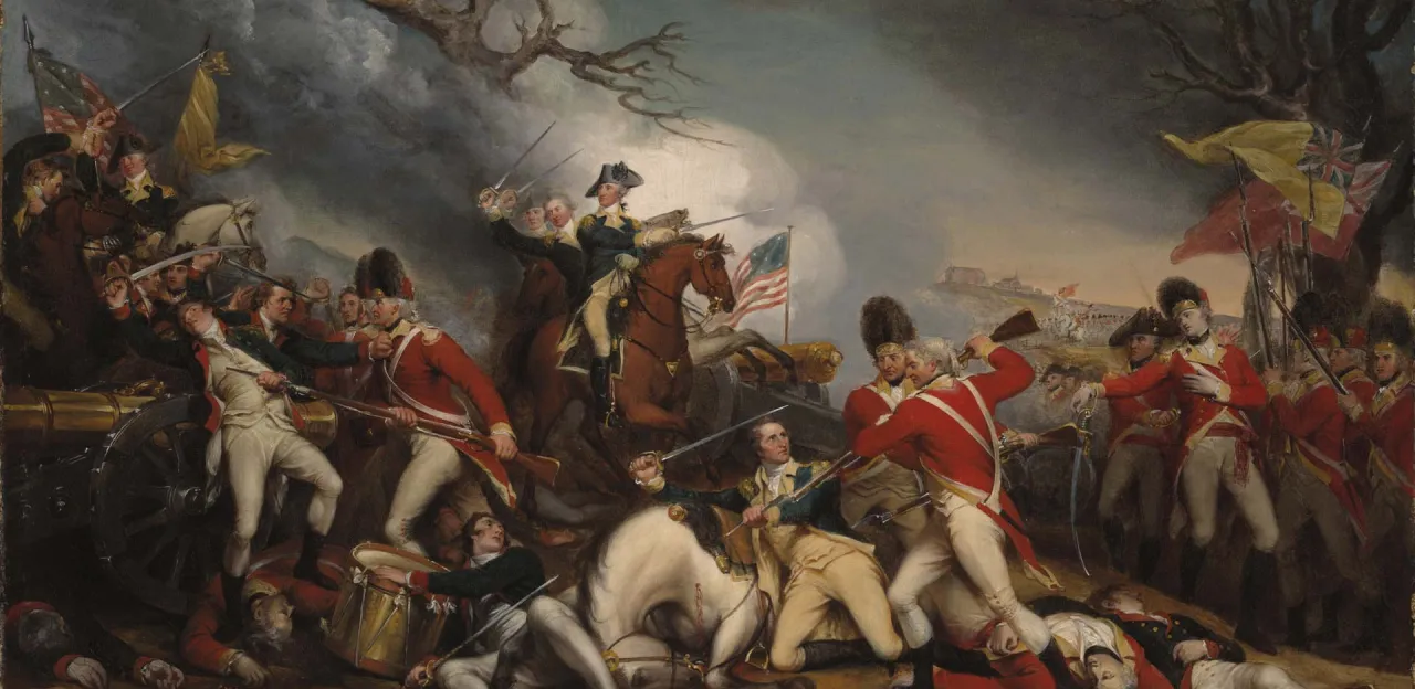A painting illustrating British grenadiers bayoneting Gen. Hugh Mercer.