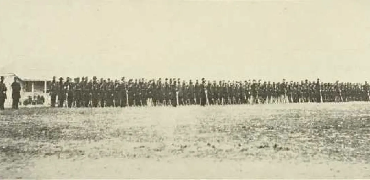 The 2nd Minnesota stand in a line