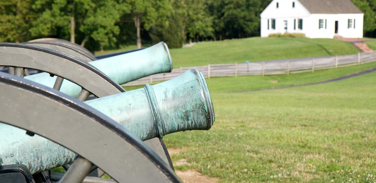 A distant photograph of Dunker Church at Antietam