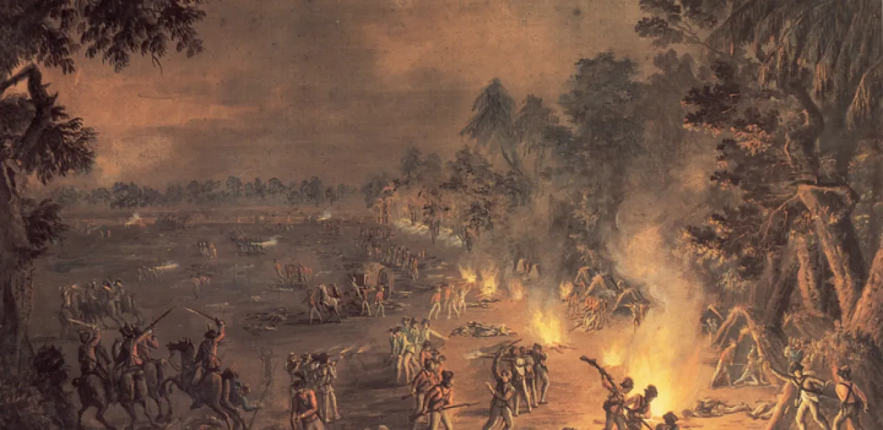 Painting depicts the British surprise attack on Brig. Gen. Anthony Wayne’s Continental troops near present-day Malvern, Pennsylvania, on the night of Sept. 20–21, 1777.