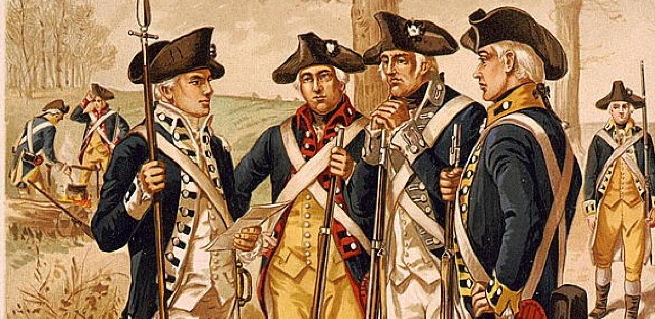 An illustration of four Continental soldiers