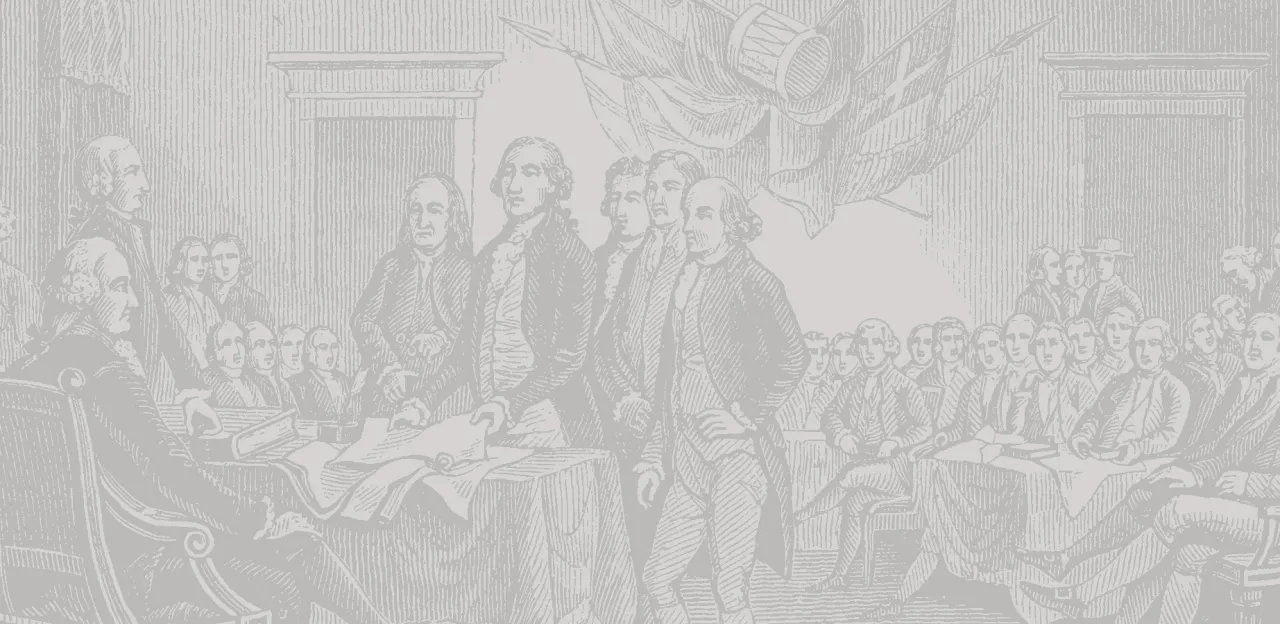 Sketched illustration of the signing of the Declaration of Independence