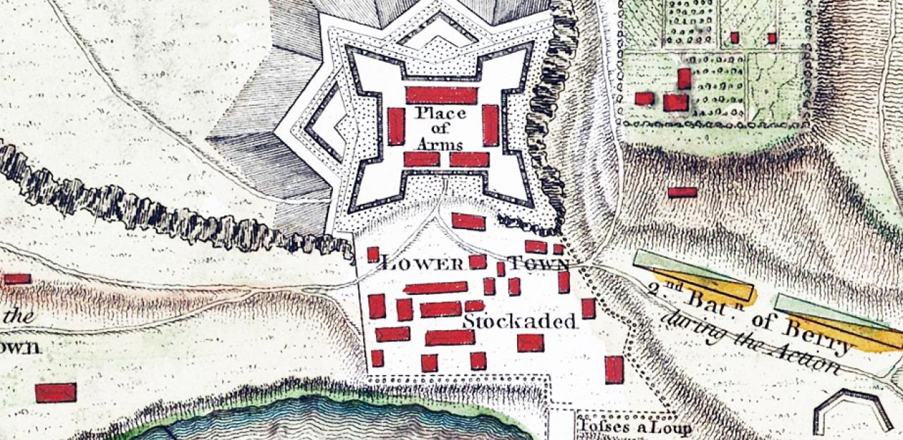 This is a sketched map detailing the landscape of Fort Ticonderoga. 