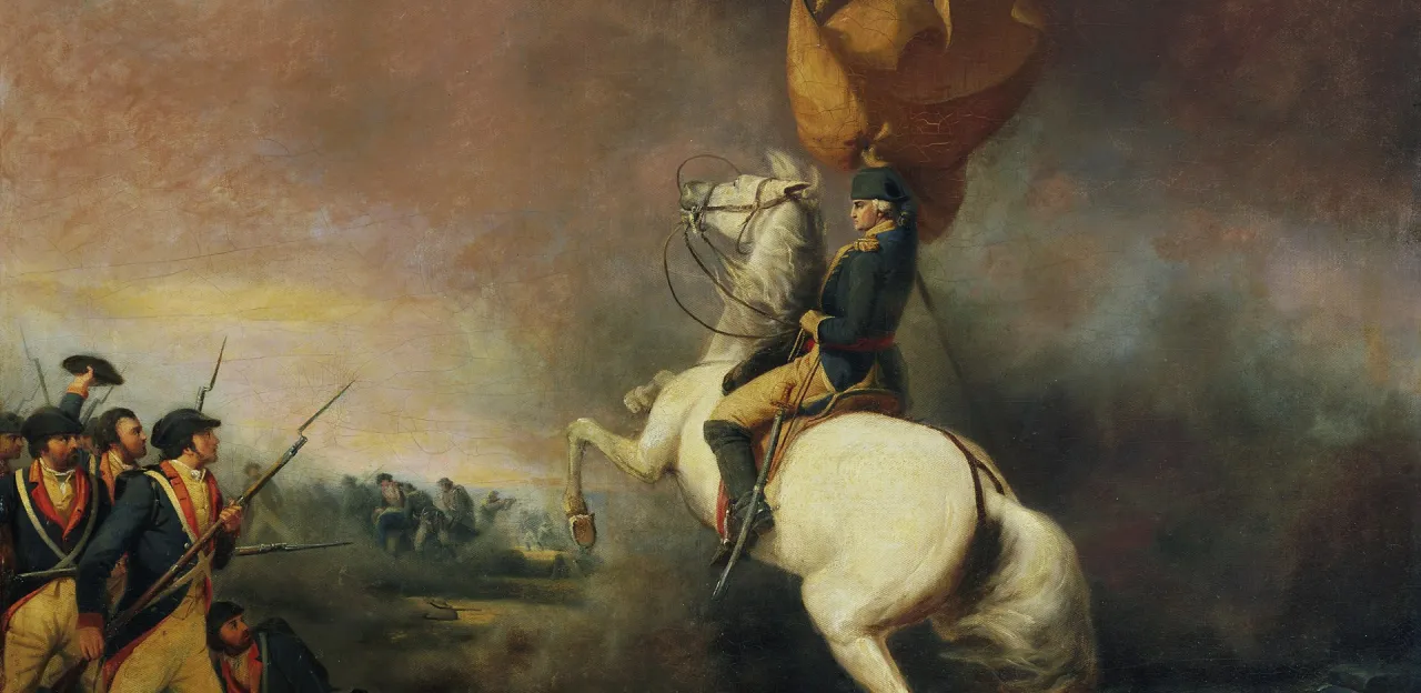 The painting depicts Gen. George Washington rallying American troops during the Battle of Princeton on Jan. 3, 1777.