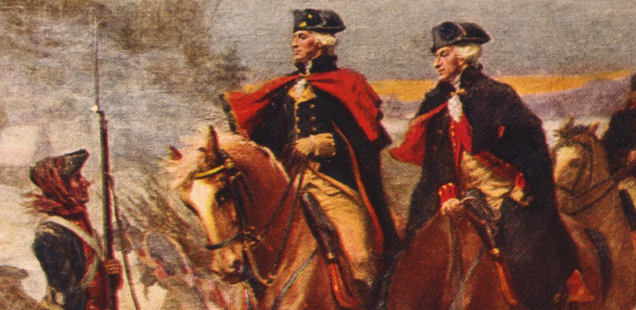Washington and Lafayette at Valley Forge / painting by Dunsmore.
