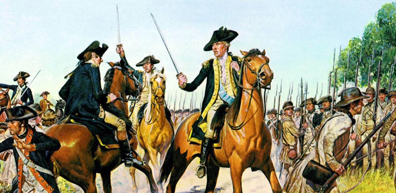 Painting of troops converging at Monmouth