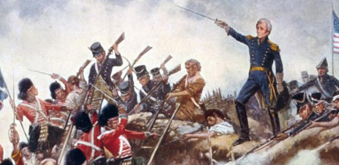 This painting portrays the British-American conflict at the Battle of New Orleans.