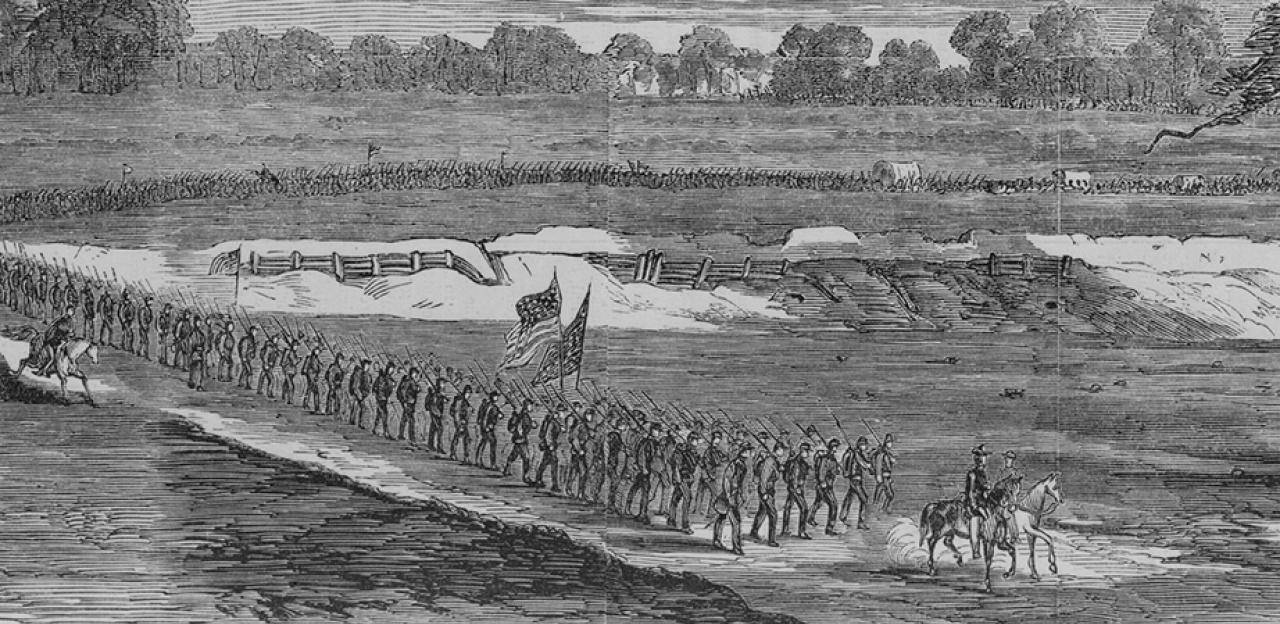 Brigade of soldiers marching at Port Hudson