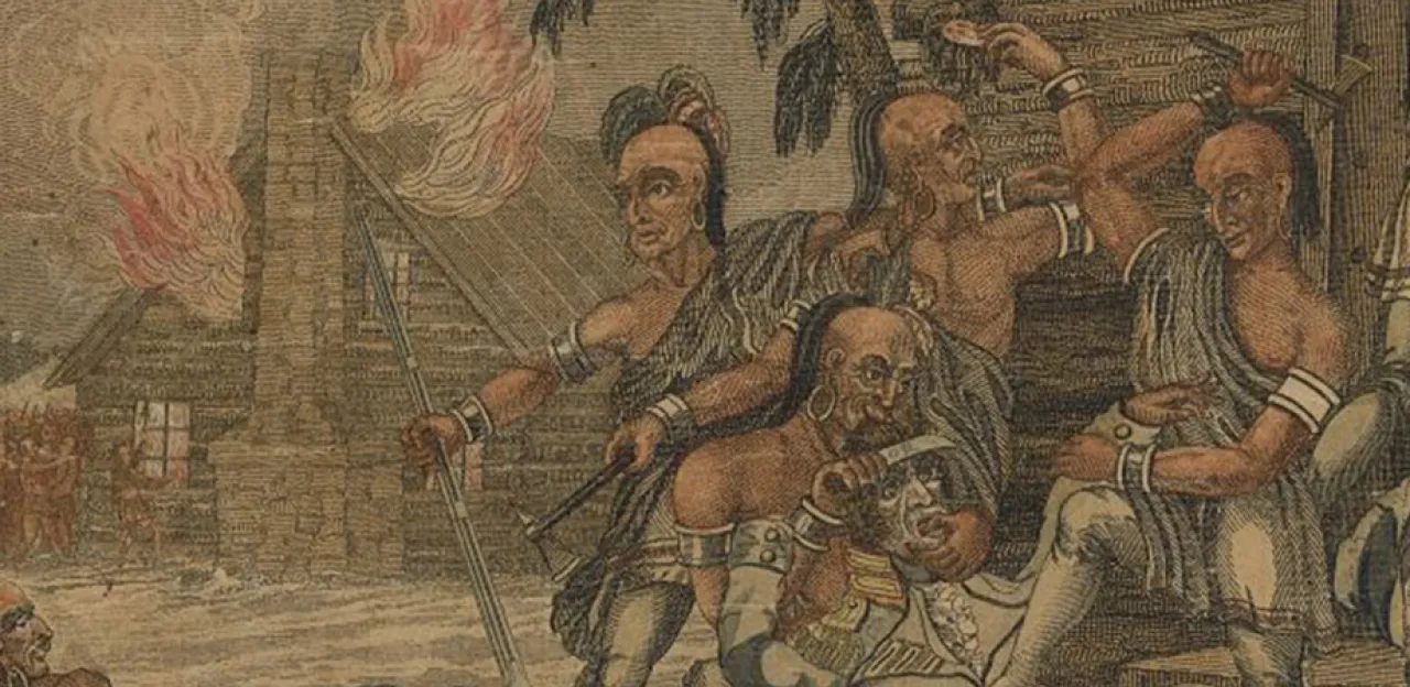 This is a painting of Native Americans at the River Raisin Battle