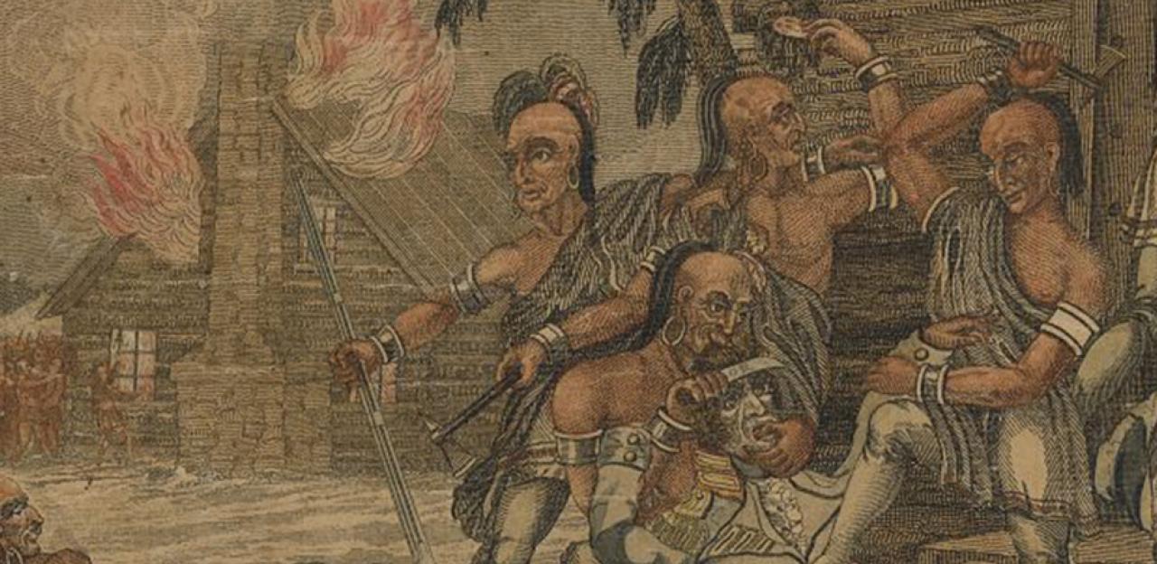 This is a painting of Native Americans at the River Raisin Battle