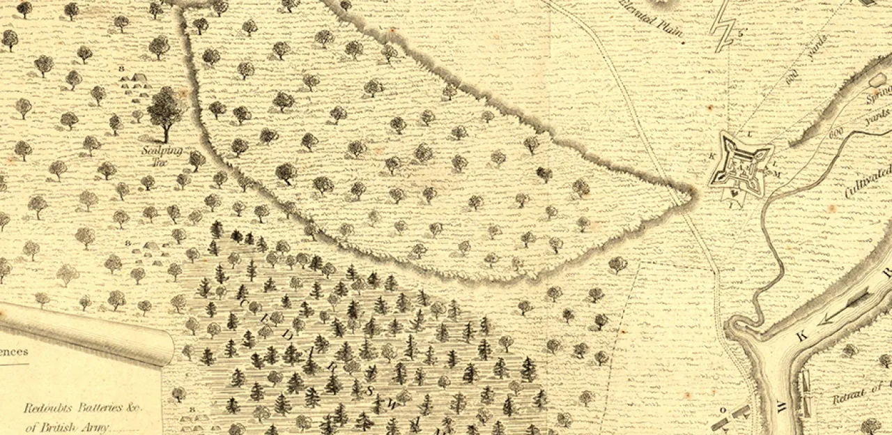 This is a sketched map detailing the landscape of Fort Stanwix. 
