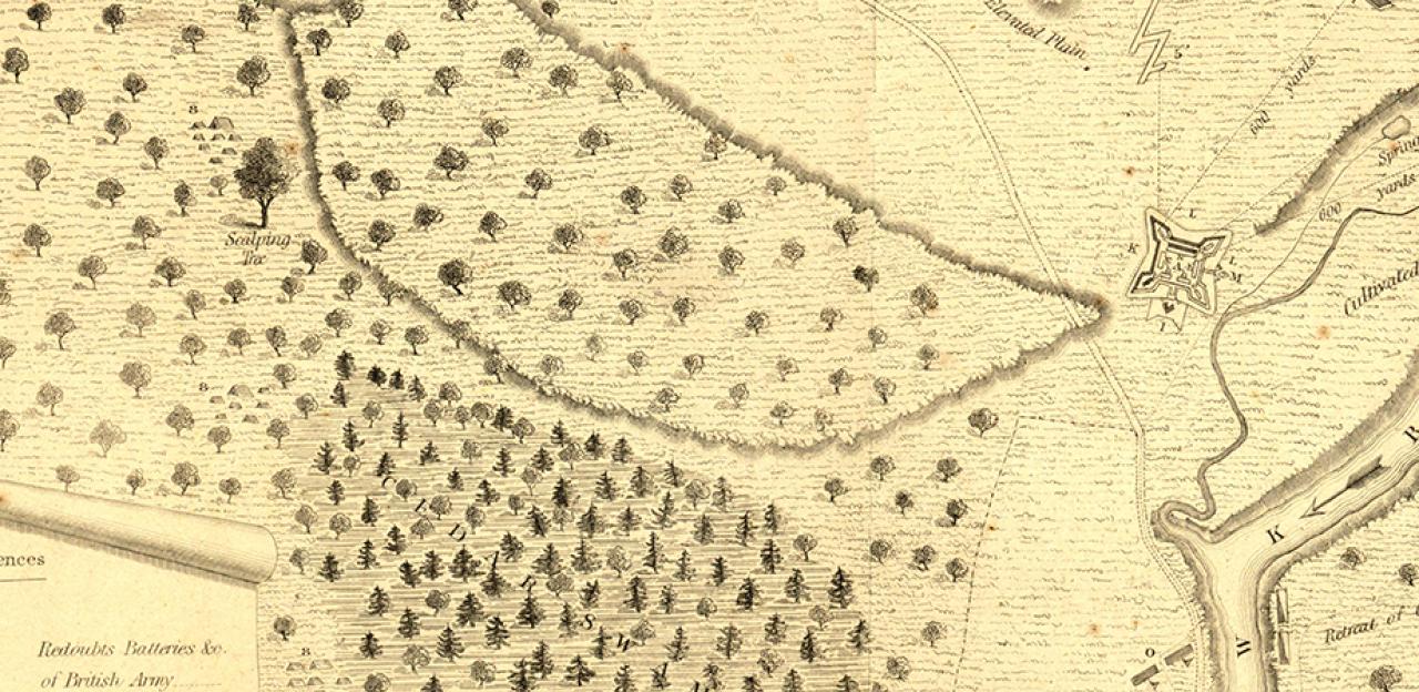 This is a sketched map detailing the landscape of Fort Stanwix. 
