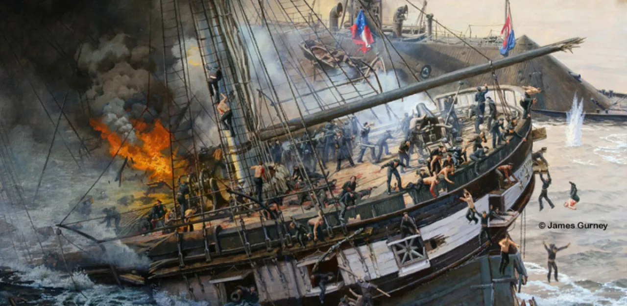 Drawing of the sinking of the USS Cumberland