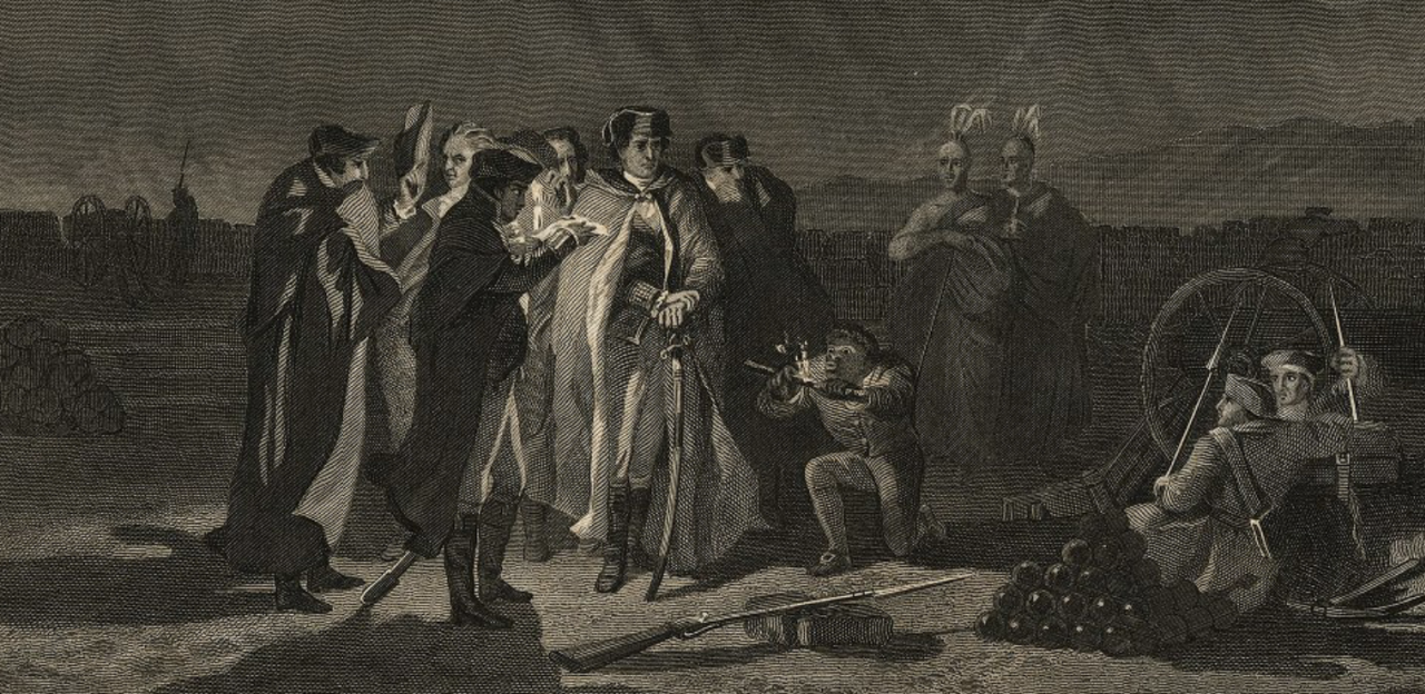 A general and his soldiers discussing plans.