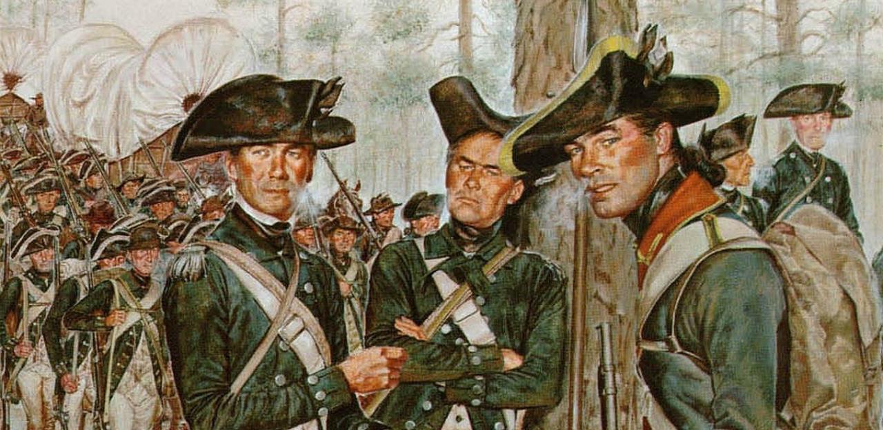 Painting of American soldiers in the Continental Army 
