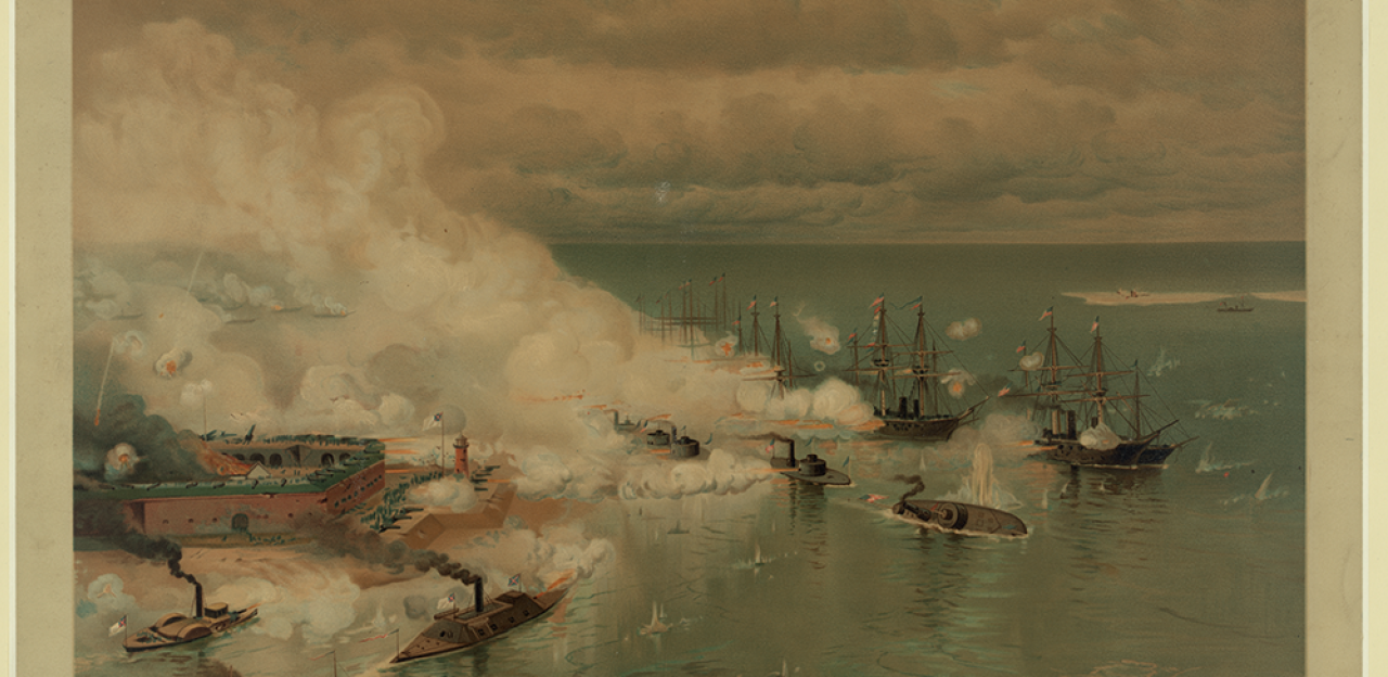 The USS Tecumseh strikes a mine and sinks at the Battle of Mobile Bay