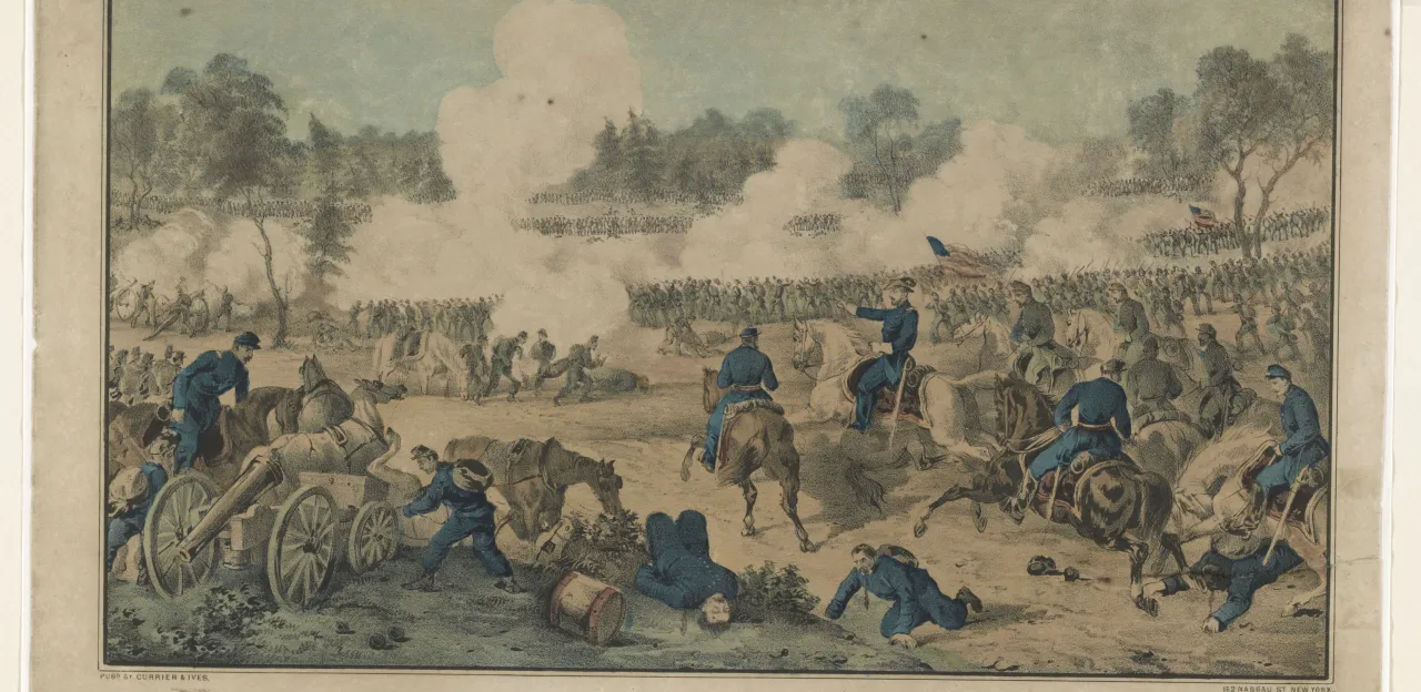 Hand-Colored lithograph of the Battle of the Wilderness
