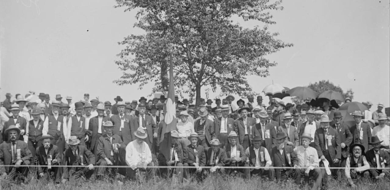 This image depicts veterans of the California Regiment returning to the location of Pickett's Charge. 