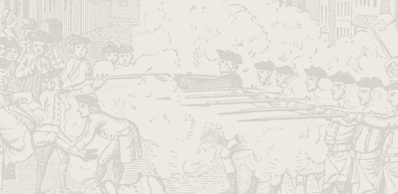 This is an image depicting musket fire during the Revolutionary War.