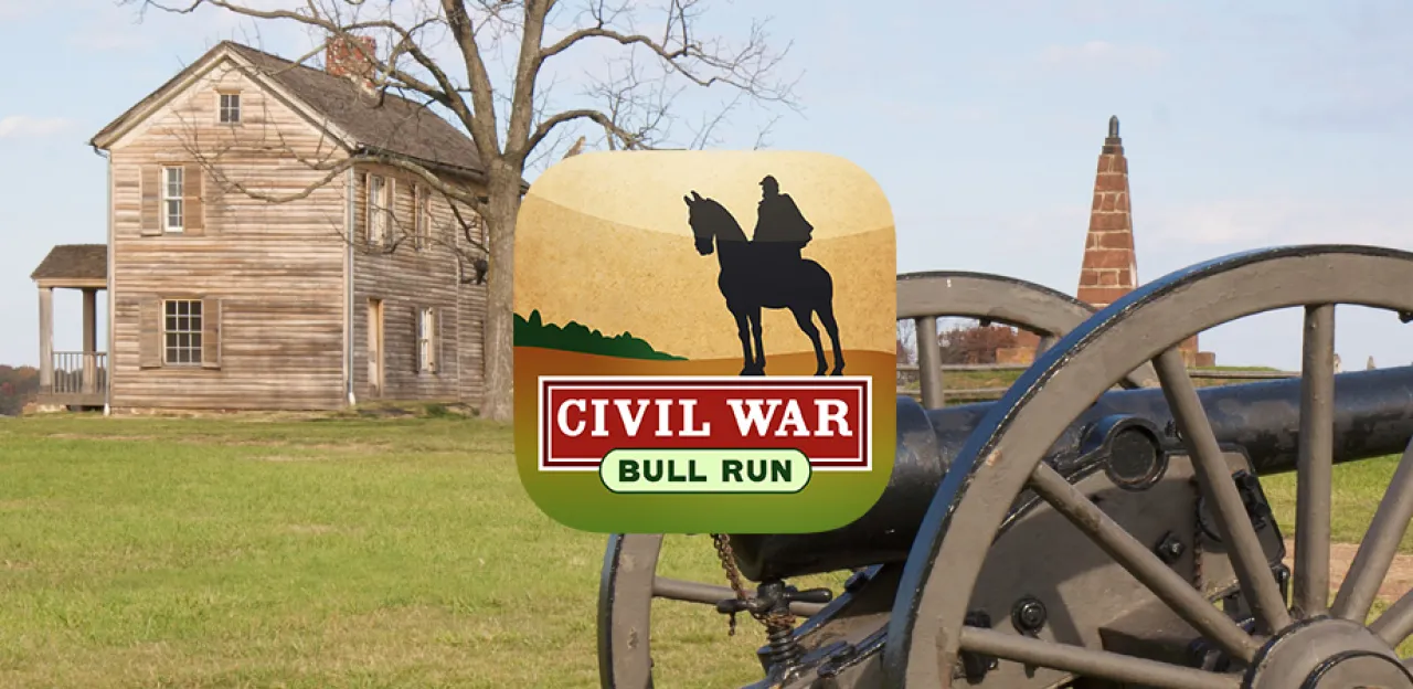 This is an image of the Bull Run App Icon placed on a landscape photograph of Bull Run.