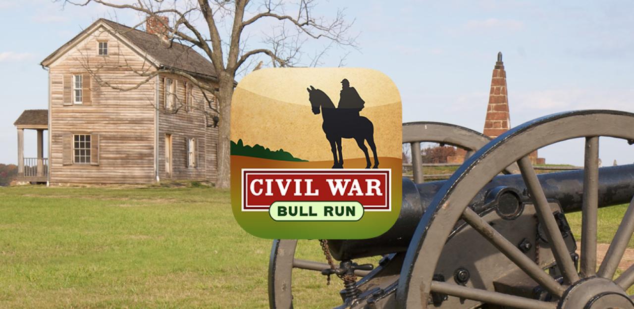 This is an image of the Bull Run App Icon placed on a landscape photograph of Bull Run.