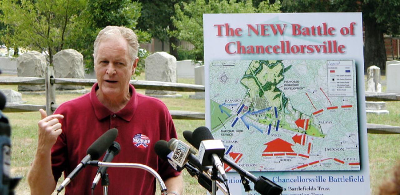 American Battlefield Trust President Jim Lighthizer speaking out against the plan that would have placed 2,000 homes and several big-box retail establishments on the May 1, 1863 Chancellorsville Battlefield.