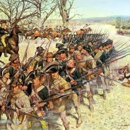 This is an image of troops and cavalries assembling at Guilford Courthouse. 