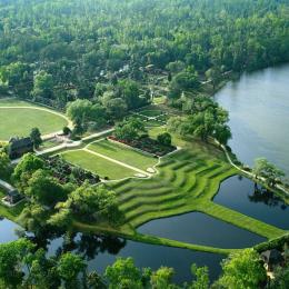 a aerial photo of the house and grounds of Middleton Place