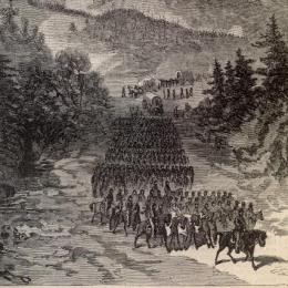 the picture shows Federal forces under the command of Gen. Burnside taking Cumberland Gap in 1863